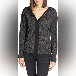 Anthropologie Sanctuary long sleeve deep grey shimmer metallic top / L/ Like New